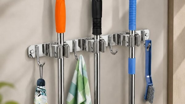 Suporte de Vassoura para Parede em Aço Inox Resistente