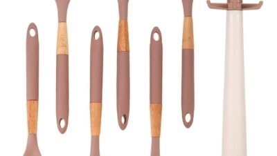 Kit Utensílios de Cozinha em Silicone com Suporte Branco