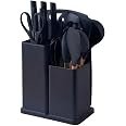 Kit Utensílios Para Cozinha em Silicone com Cabo de Madeira Preto