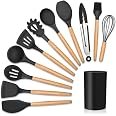 Kit Utensílios de Cozinha com Cabos Amadeirados e Suporte