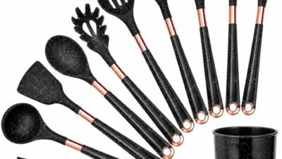 Kit de Cozinha em Silicone com Cabo Amadeirado Preto